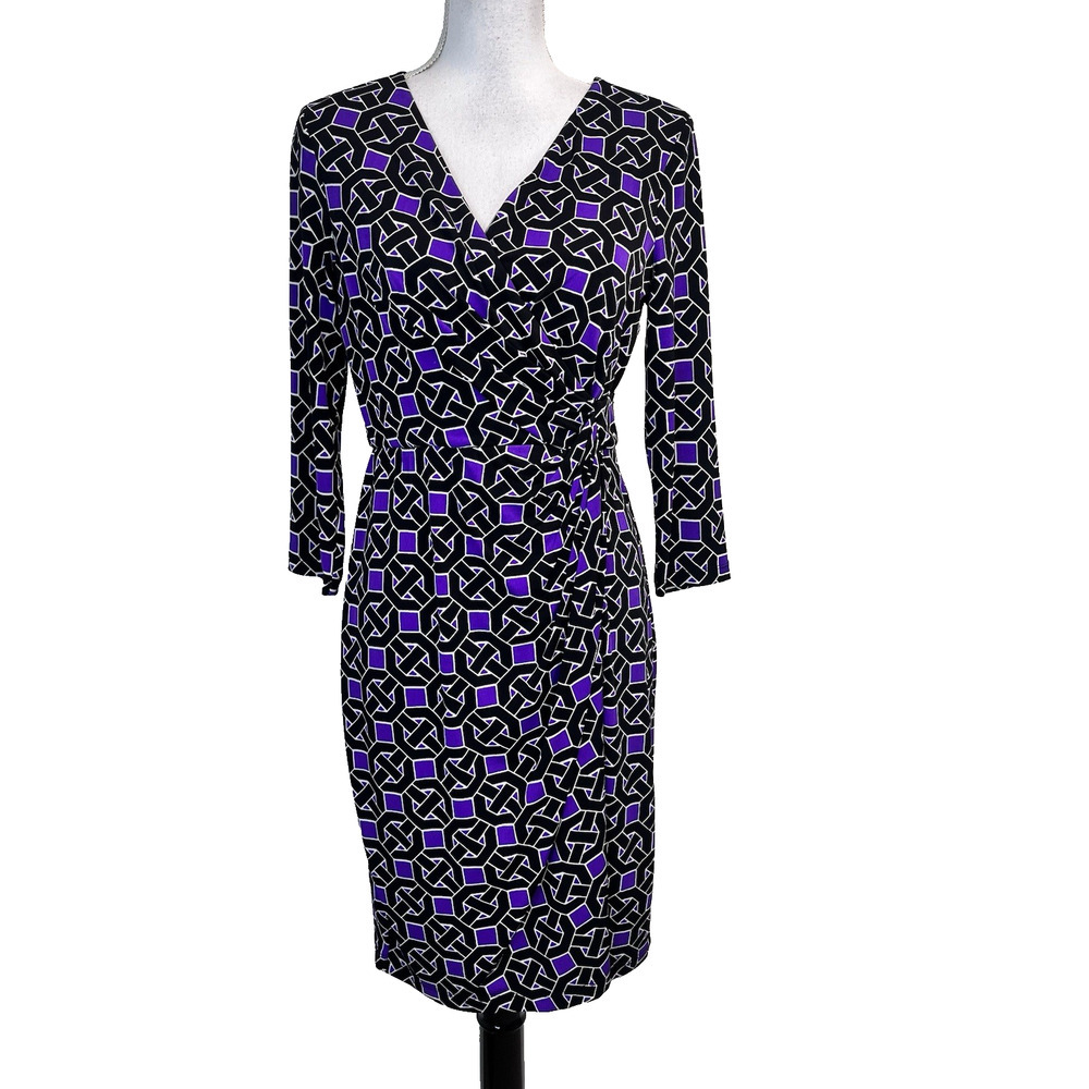 Maggy London Dress size 4 Purple Black Diamonds Pencil Stretch Wedding Cocktail